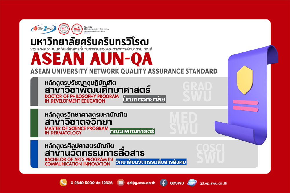 ขอแสดงความยินดีกับหลักสูตรที่ผ่านการรับรองคุณภาพการศึกษาตามเกณฑ์ ASEAN AUN-QA